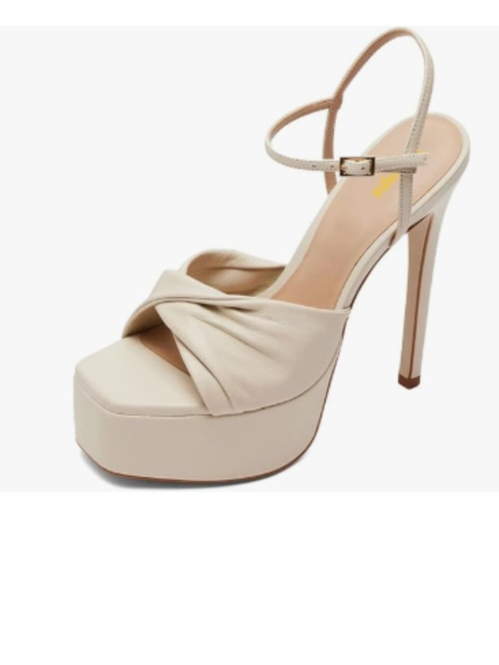 Beige Women Stylish Buckle Strap Pleated Platform Sky High Heel Open Toe Sandals